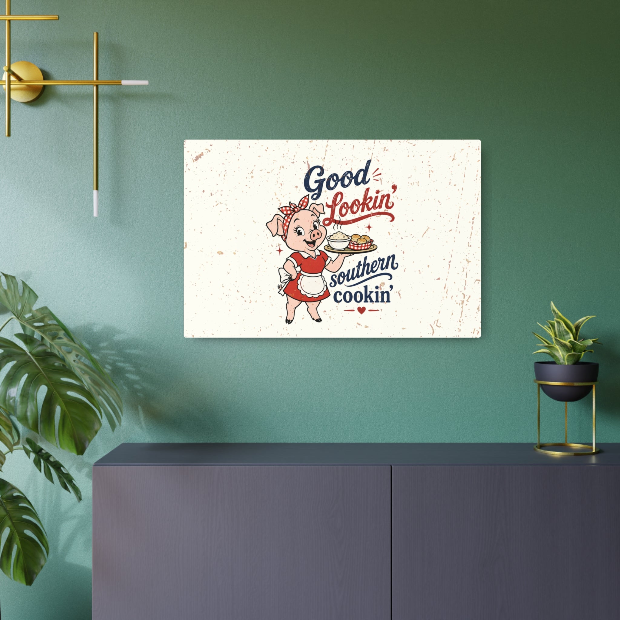 Good Lookin' Southern Cookin' Piggy - Metal Wall Art