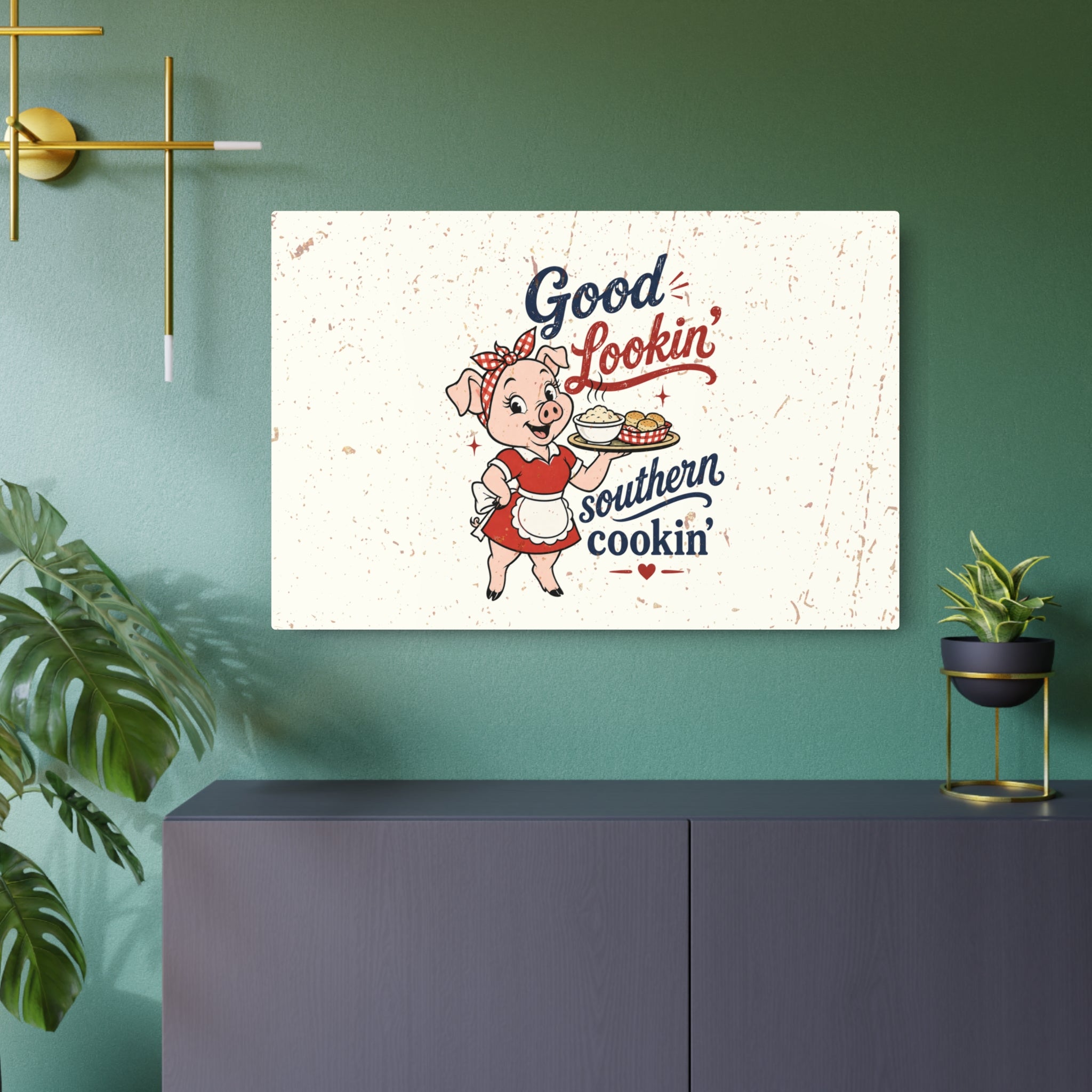 Good Lookin' Southern Cookin' Piggy - Metal Wall Art