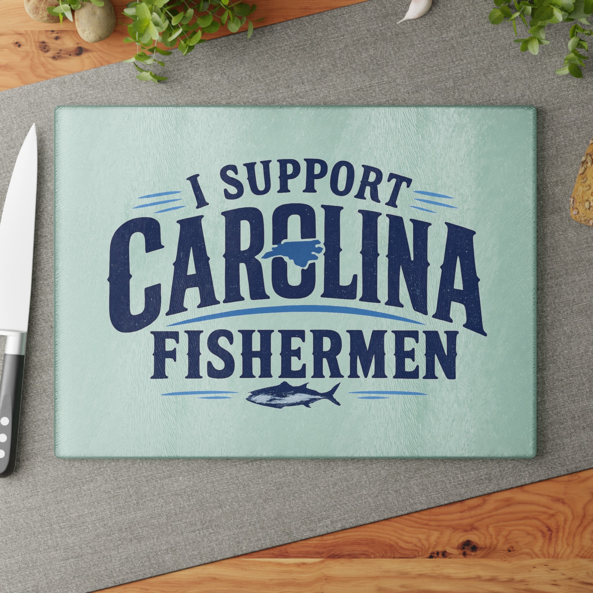 Support Carolina Fishermen - Glass Cutting Board